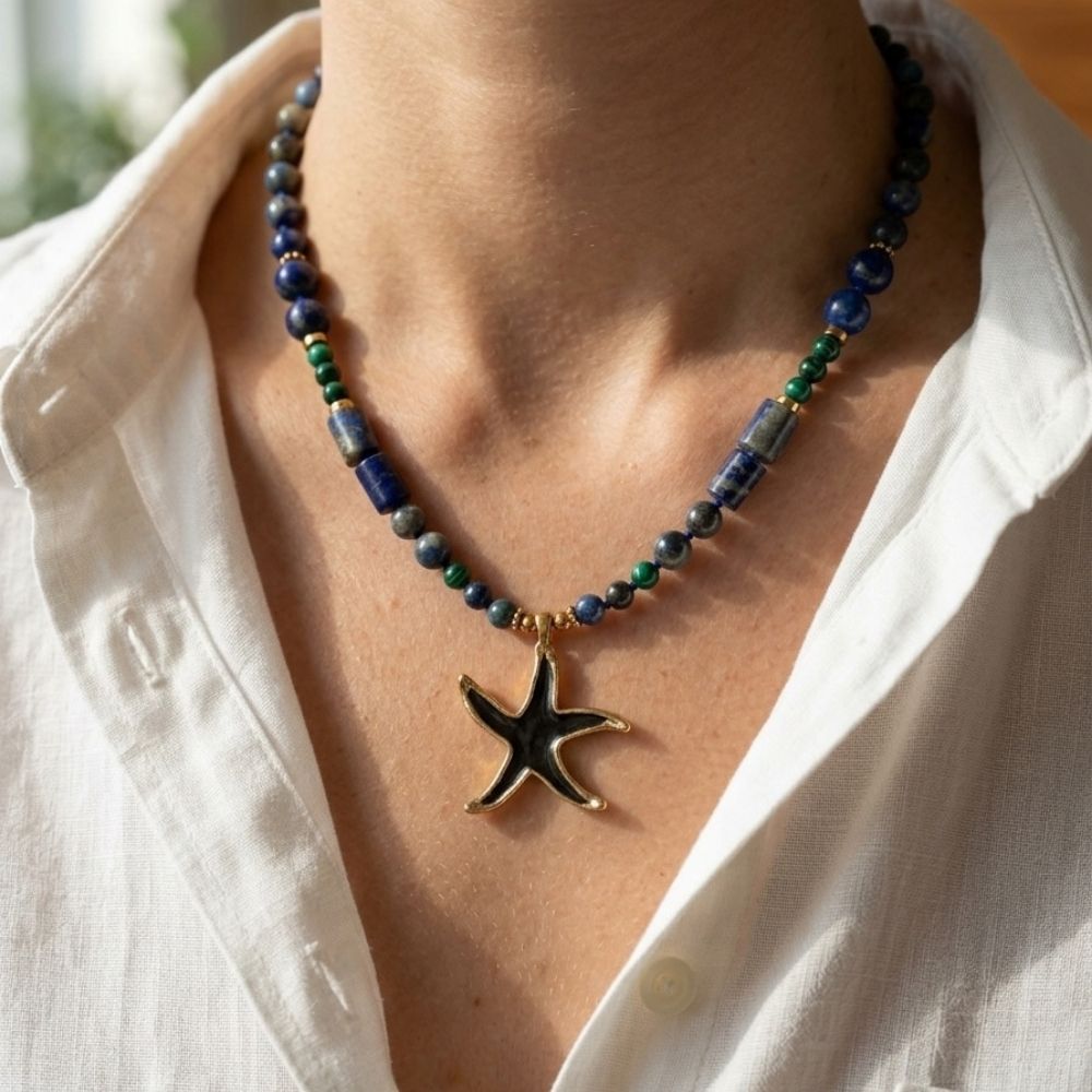 Yıldızın Işığı: Lapis Lazuli & Malakit Tasarım Kolye